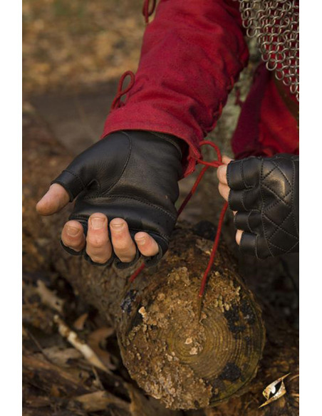 Guantes Celtas de cuero negro, cierre...