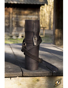 Pergamenthalter mit Riemen aus schwarzem Leder