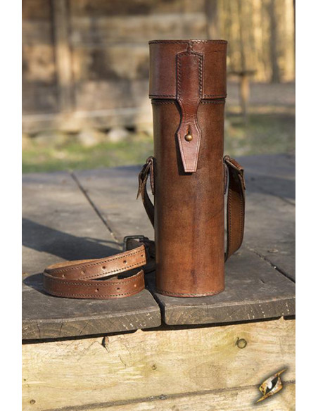 Pergamentholder med rem i brunt læder