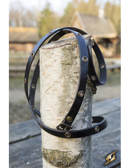 Multistrop armbånd i sort læder, 125 cm.