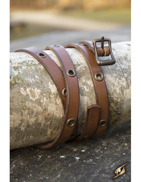 Bruin leren multiband armband, 125 cm.