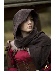 Hætte med middelalderlig sjal model Altaïr mørkebrun