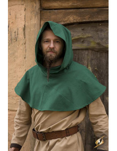 Capucha medieval con cubrehombros color verde