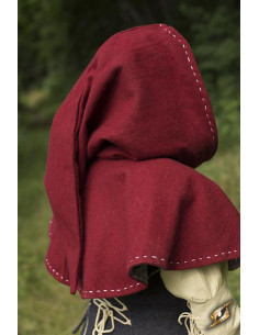 Capucha medieval con cubrehombros, color rojo oscuro 2