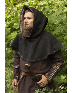 Capucha medieval con cubrehombros, color gris