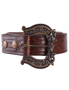 Keltische lange lederen riem met wolven, 170 cm.