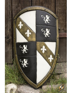 Escudo Leones Caballero Medieval Blanco/Dorado en látex,...