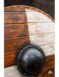 Wikingerschild Thegn Weiß/Holz für LARP, ø 80 cm. 2