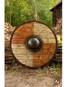 Escudo vikingo Thegn Blanco/Madera para LARP, ø 70 cm.