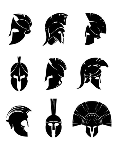 Tatuaje temporal con 9 cascos griegos y espartanos