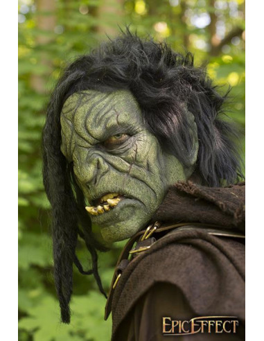 Grøn Brute Orc maske med hår
