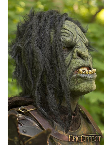 Grøn Brute Orc maske med hår