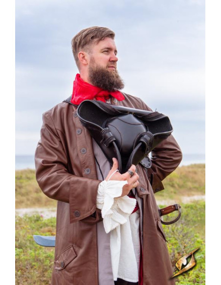 Schwarzer Piratenhut aus Kunstleder