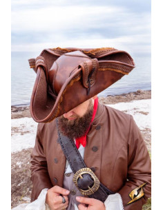 Sombrero pirata marrón en cuero sintético