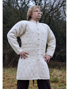 Langer gesteppter Gambeson mit Knöpfen, naturfarben