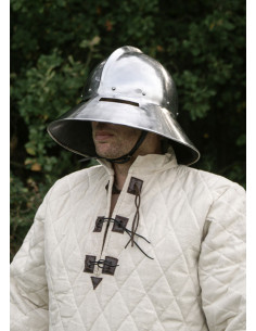 Lang quiltet gambeson med uldpolstring, naturlig farve