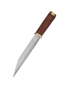 Cuchillo Seax hoja acero al carbono, funda de ante marrón