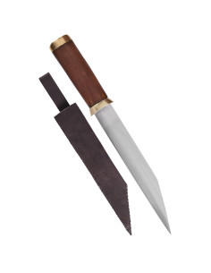 Cuchillo Seax hoja acero al carbono, funda de ante marrón 2