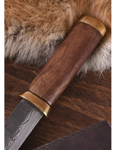 Seax mes damaststalen mes, bruine...