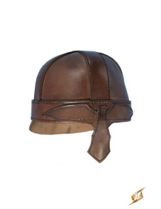 Mittelalterlicher Spangenhelm aus braunem Leder für LARP