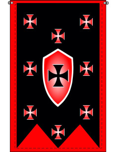 Estandarte Medieval negro-rojo con Cruces Templarias