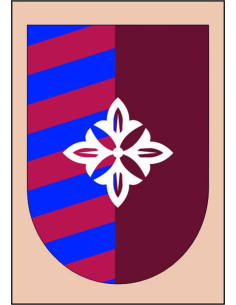 Estandarte Medieval granate-rojo-azul con flor de lys...