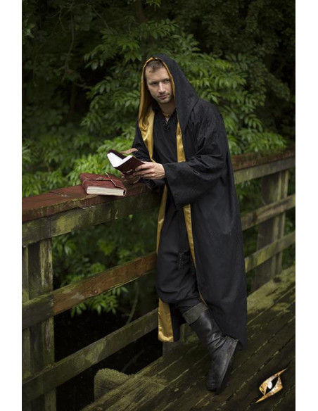 Zaubererrobe mit Kapuze, schwarz-gold