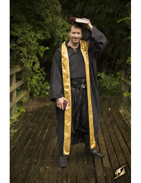 Zaubererrobe mit Kapuze, schwarz-gold