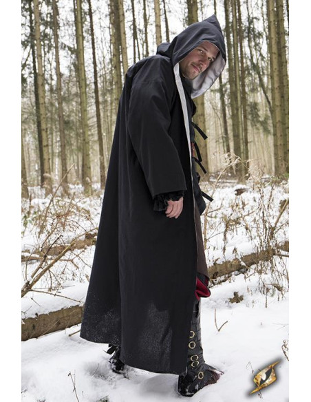 Zaubererrobe mit Kapuze, schwarz-silber