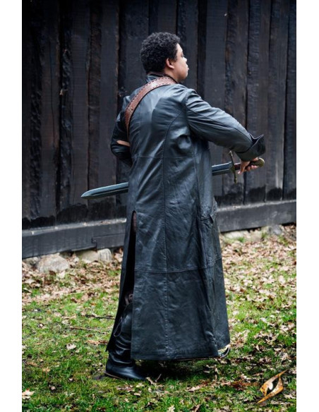 Hellsing lange zwarte leren jas