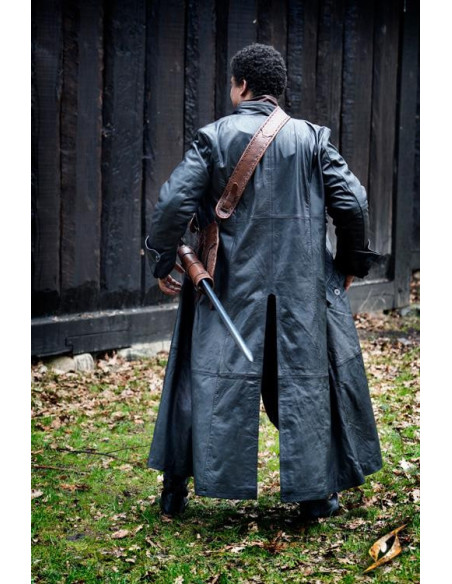 Hellsing lange zwarte leren jas