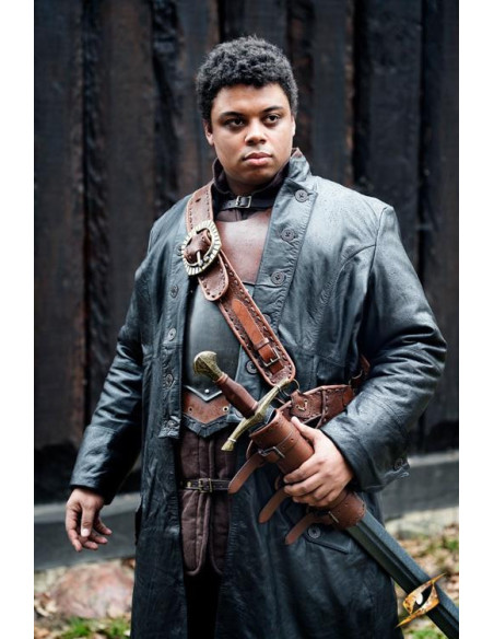 Hellsing lange zwarte leren jas