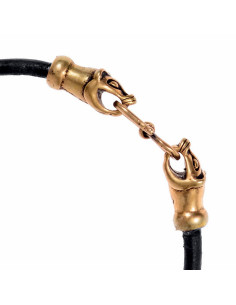 Pulsera vikinga en cuero marrón y cabeza de comadreja bronce 2