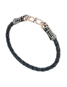 Viking Mandermark sølvbelagt armbånd på sort læder