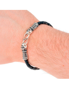 Viking Mandermark sølvbelagt armbånd på sort læder 2