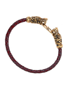 Pulsera trenzada vikinga Gotland bronce en cuero marrón