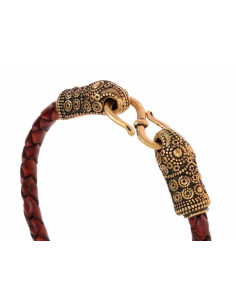 Pulsera trenzada vikinga Terslev bronce en cuero marrón 2