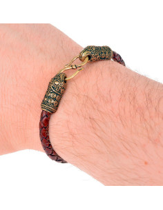 Pulsera trenzada vikinga Terslev bronce en cuero marrón