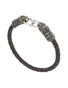 Viking Terslev zilveren gevlochten armband in zwart leer