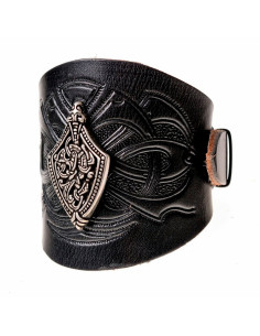 Pulsera vikinga Harald con relieves en cuero