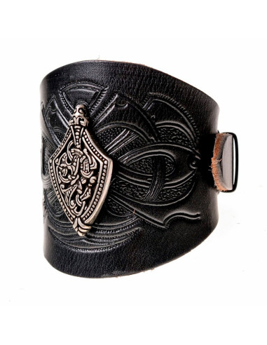 Pulsera Harald con relieves en cuero ⚔️ Tienda Medieval Color Negro