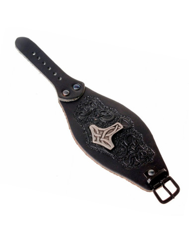 Pulsera vikinga Thor con relieves en cuero