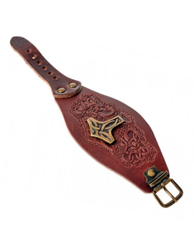 Pulsera vikinga Thor con relieves en cuero