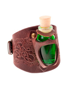 Pulsera en cuero repujado con botellín de poción mágica