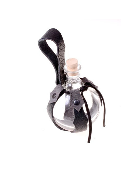 Botellín cristal con tahalí de cuero...