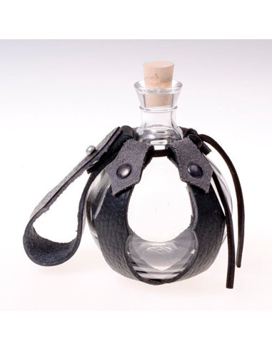 Glasflaske med læder baldric til dine trylledrikke