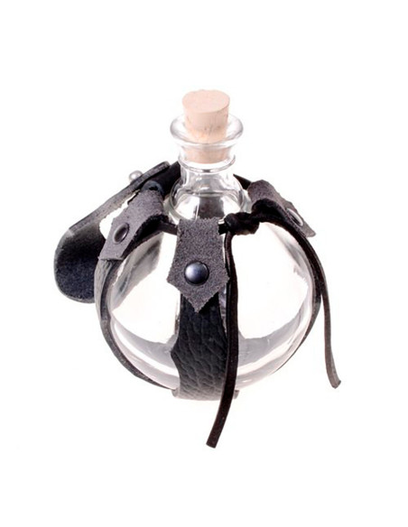 Glasflaske med læder baldric til dine...