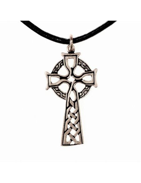 Celtic Cross vedhæng med sort læderrem