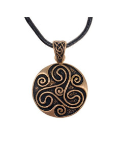 Colgante espiral Celta Triskele con correa en piel negra