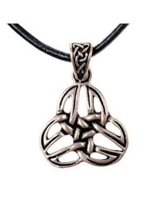 Keltische Triquetra spiraalhanger met zwarte leren band